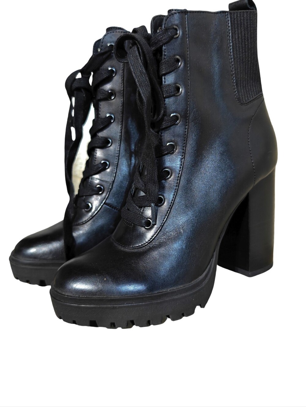 Steve Madden Black Lace-Up Platform Ankle Boots
